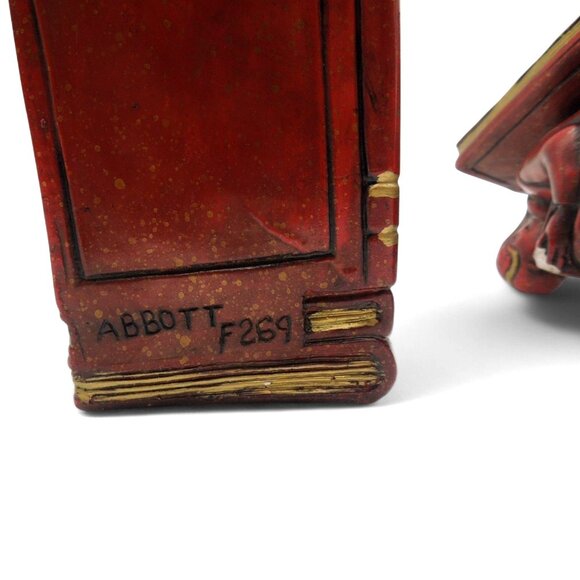 BOOKENDS Asian Boy and Girl ABBOTT Red And Gold Figurines Vintage - Picture 9 of 11
